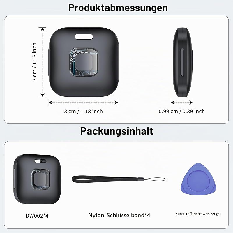 Dual-System Air Tracker Smart Tag für iOS/Android, Schwarz (4er Pack)