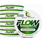 Flow Pouches Mushroom Nootropic Pouches, 600mg Lion's Mane Reishi Cordyceps Energy Pouches for Focus and Clean Energy, Caffeine Free Sugar Free Nicotine Free, Now Made in USA (5 Cans, Sour Apple)