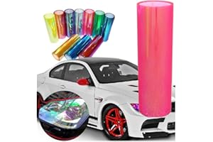 DIYAH 12 X 48 inches Self Adhesive Shiny Chameleon Headlights Tail Lights Fog Lights Films,Film Sheet Sticker,Tint Vinyl Film (Pink)