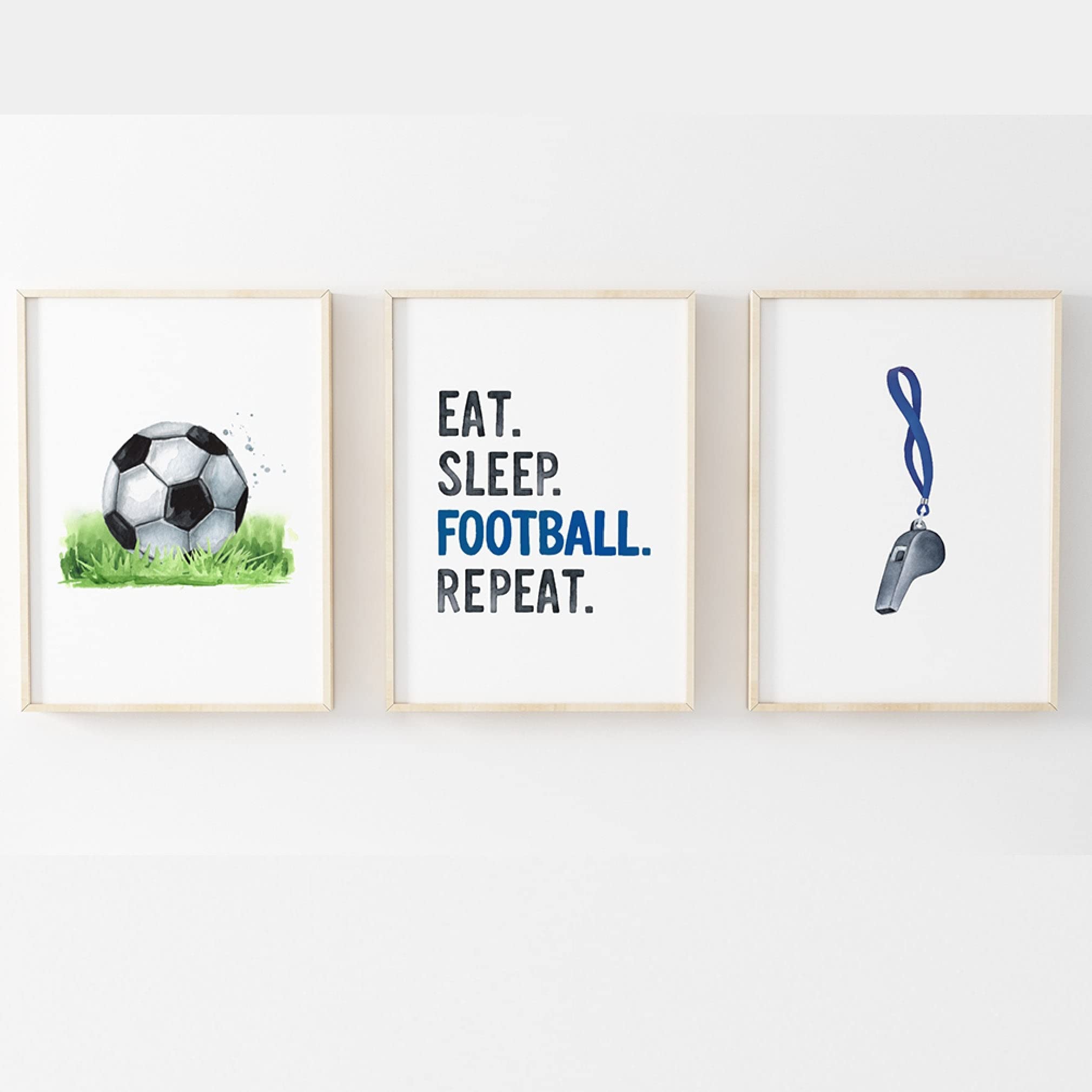 Boys Football Poster Prints Wall Art | Football Accessories Bedroom | Children's Artwork | Set of 3 - [Frames Not Included] (A3, Blue)