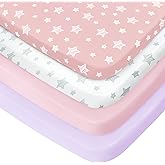 Pack and Play Sheets Girl, 4 Pack Mini Crib Sheets, Stretchy Pack n Play Playard Fitted Sheet, Compatible with Graco Pack n Play, Soft and Breathable Material, Pink