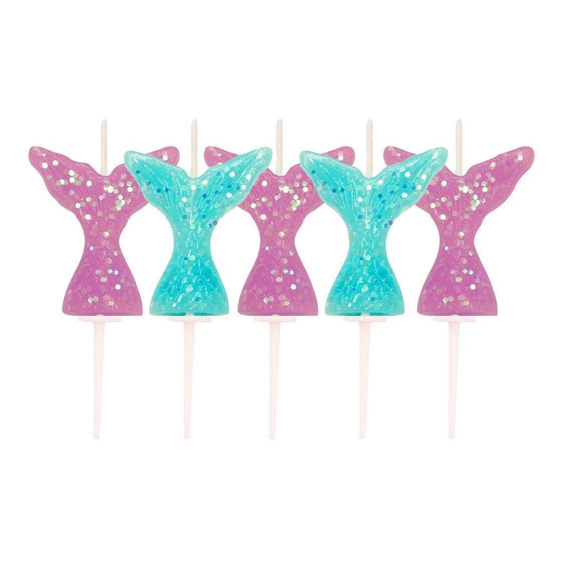 Anniversary House Glitter Mermaid Tail Pick Candles,Purple & Aqua,7 centimeters