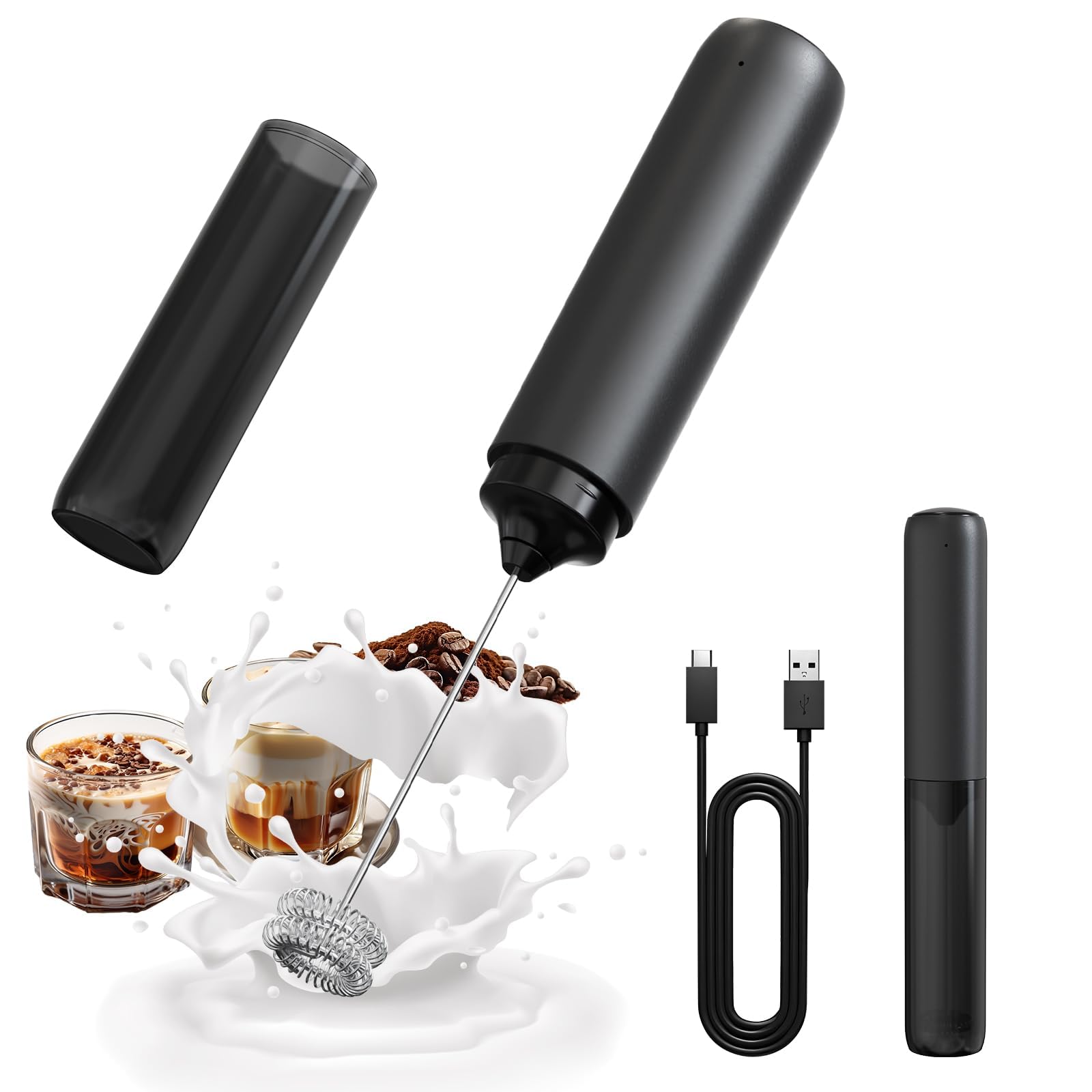 Photo 1 of *Minor Damage*
CIRCLE JOY Rechargeable Milk Frother Hanheld, Dual Spring Whisk Electric Coffee Frother, Portable Hand Frother Wand Drink Mixer for Matcha Lattes Cappuccino, Kitchen Gifts, Black