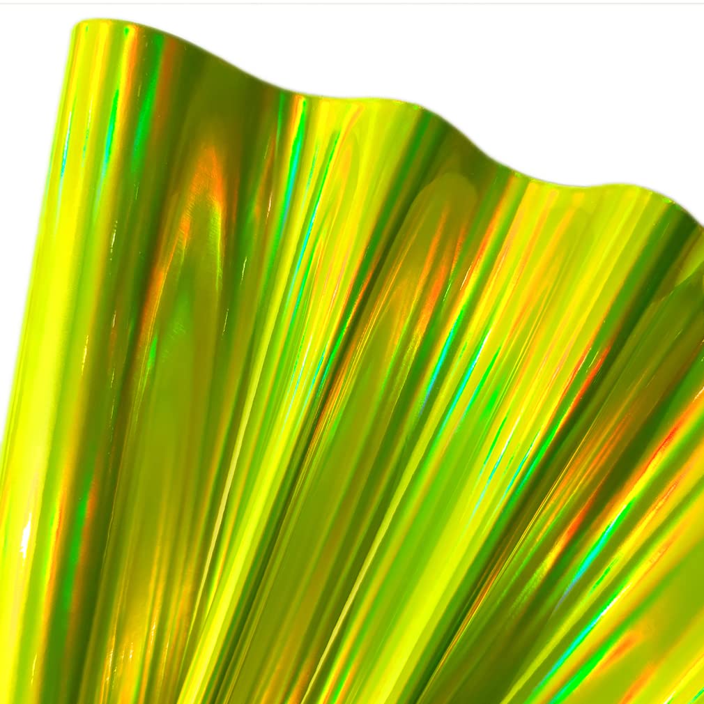 30x135cm Holographic Faux Leather Vinyl, Metallic Mirrored Crafts Fabric for Hair Bows Bags Keychains Making (Yellow)
