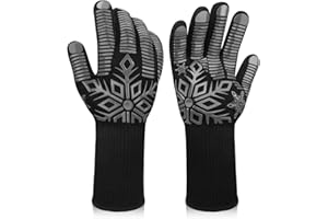 Comsmart BBQ Gloves, Heat Resistant Glove, Silicone Non-Slip Grill Gloves, Fireproof Oven Gloves BBQ Grill Accessories for Grilling, Barbecue, Cooking, Baking, Gray