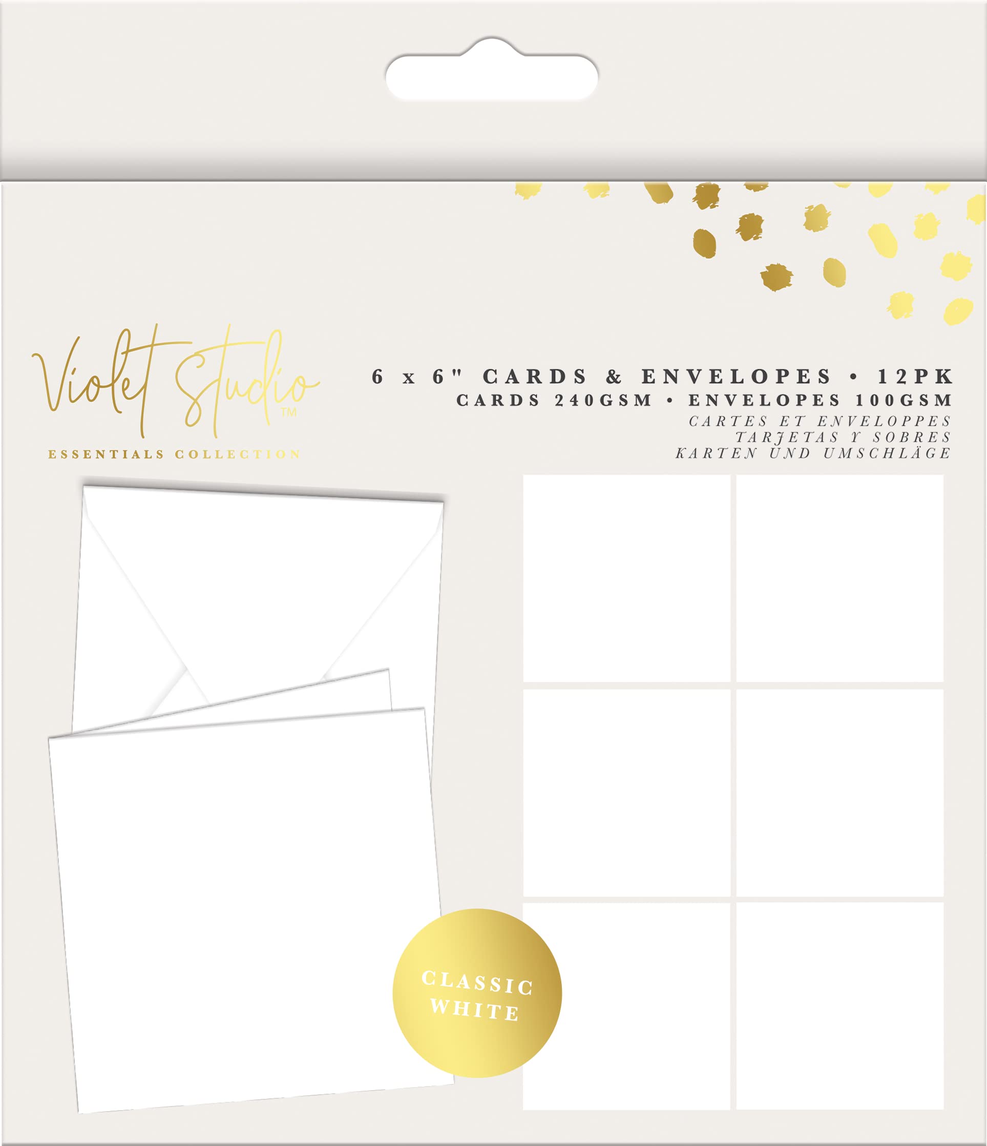 Card Blanks & Envelopes 6” x 6” - 12 Pack - White - 240gsm Cards & - 100gsm Envelopes - Perfect for Cardmaking with Perfectly Sized Envelopes - by Violet Studio