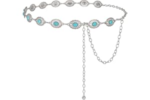 KASBAH Women Western Concho Belts For Dresses Jeans Cowgirl Waist Chain Belt Adjustable Metal Concho Country Belt