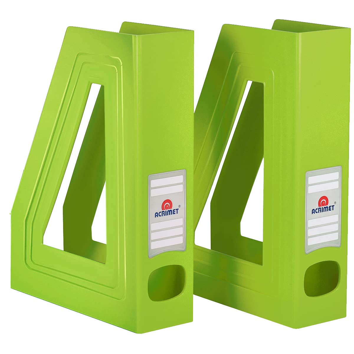 Acrimet Magazine File Holder – Vertical Rack for Documents, Folders and Mail, Durable Plastic Desk Organizer for Office & Home, Green Citrus (2 Pack)