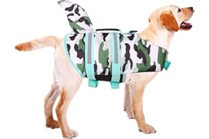 ASENKU Dog Life Jacket Pet Life Safety Vest for Swimming Boating, Dog Shark Life Jackets Dog Lifesavers Swimsuits for Pool, Dog Water Floatation Vest for Small Medium Large Dogs (Camo, 2XL)