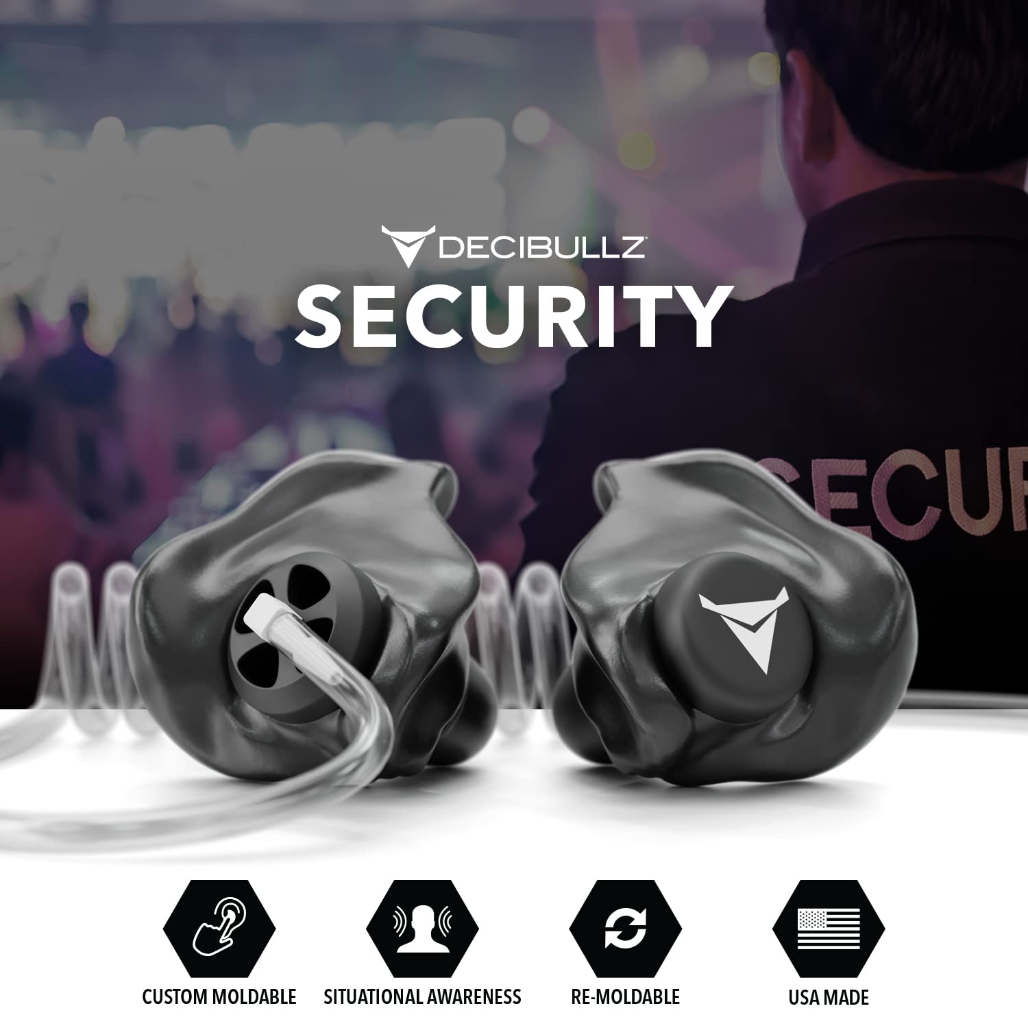 Decibullz Custom Moulded Security Two-Way Radio Surveillance Earpiece Set, Thermo-Fit Designed for Clear Acoustic Tube Radios | Model: +Awareness