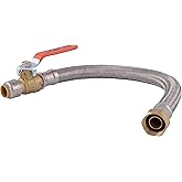 SharkBite Max 1/2 Inch Ball Valve x 3/4 Inch FIP x 18 Inch Stainless Steel Braided Flexible Water Heater Connector, Brass Plu