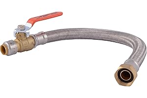 SharkBite Max 1/2 Inch Ball Valve x 3/4 Inch FIP x 18 Inch Stainless Steel Braided Flexible Water Heater Connector, Brass Plumbing Fitting, PEX Pipe, Copper, CPVC, PE-RT, HDPE, UR3068FX18BV