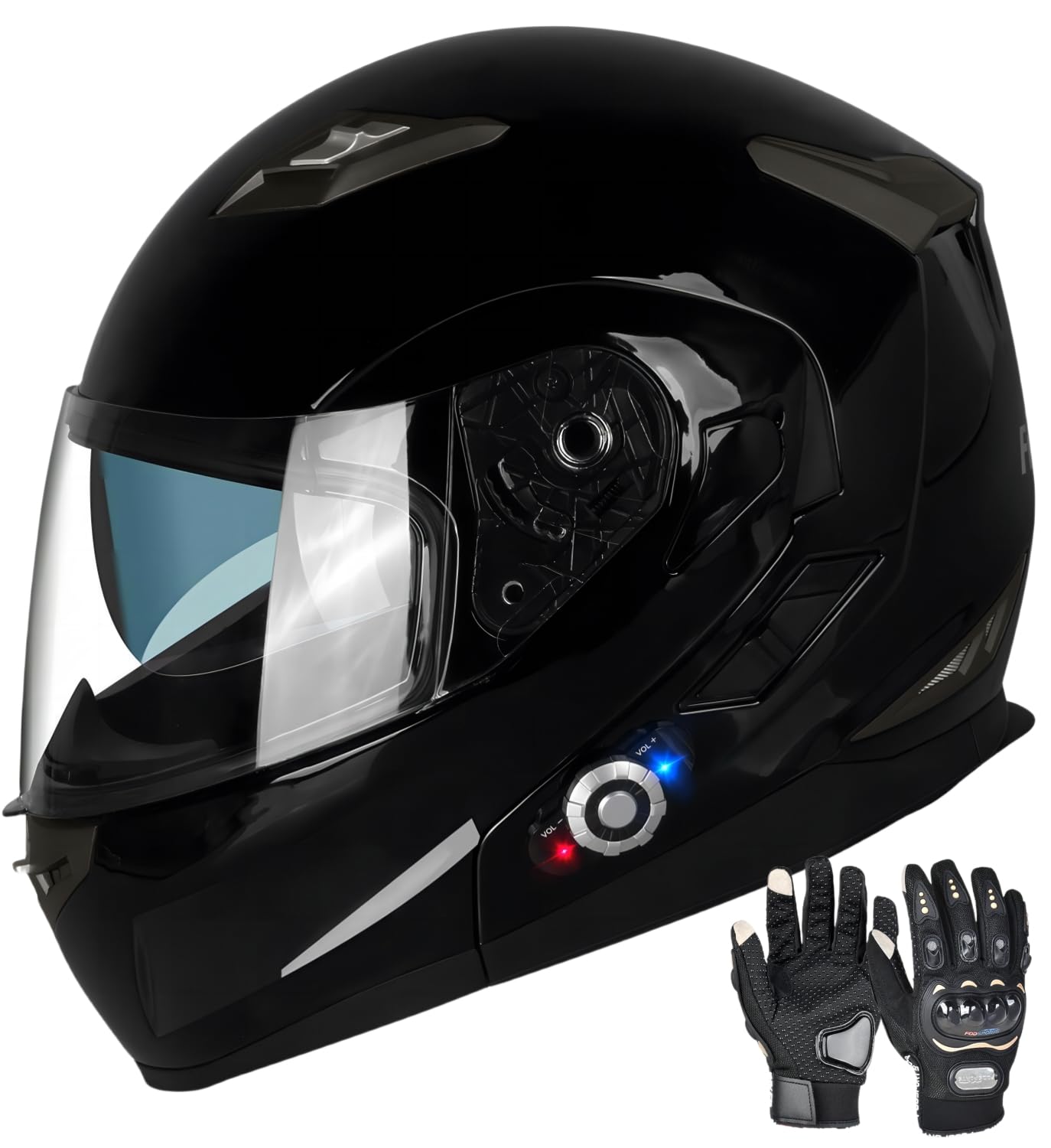 Motorcycle Bluetooth Helmet FreedConn BM2-S Flip Up Modular Bluetooth Motorcycle Helmet Voice Dial Hands-free Call 500M 2-3 Riders MP3 FM DOT Motorcycle Helmet with Bluetooth 3.0 ( Large, Gloss Black)