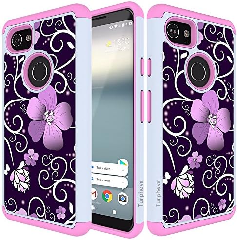 Google Pixel 2 XL Case,Turphevm [Drop Protection] [Shock Absorption] Dual Layer Heavy Duty Protective Silicone Plastic Hybrid Defender Anti-Slip Armor Case Cover for Google Pixel XL 2 (Pink Violet)