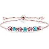 Gem Stone King 2.94 Ct Pink Lab Grown Diamond Swiss Blue Topaz 18K Rose Gold Plated Silver Bracelet For Women