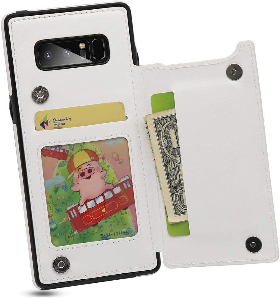 Galaxy Note 8 Wallet Case, MMHUO Premium PU Leather Galaxy Note 8 Case with Credit Card Holder Double Magnetic Buttons Flip Shockproof Protective Cover Samsung Galaxy Note 8 - White