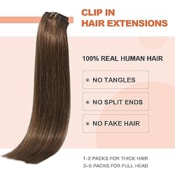 UGOTRAYS Medium Brown Hair Extensions Real Human
