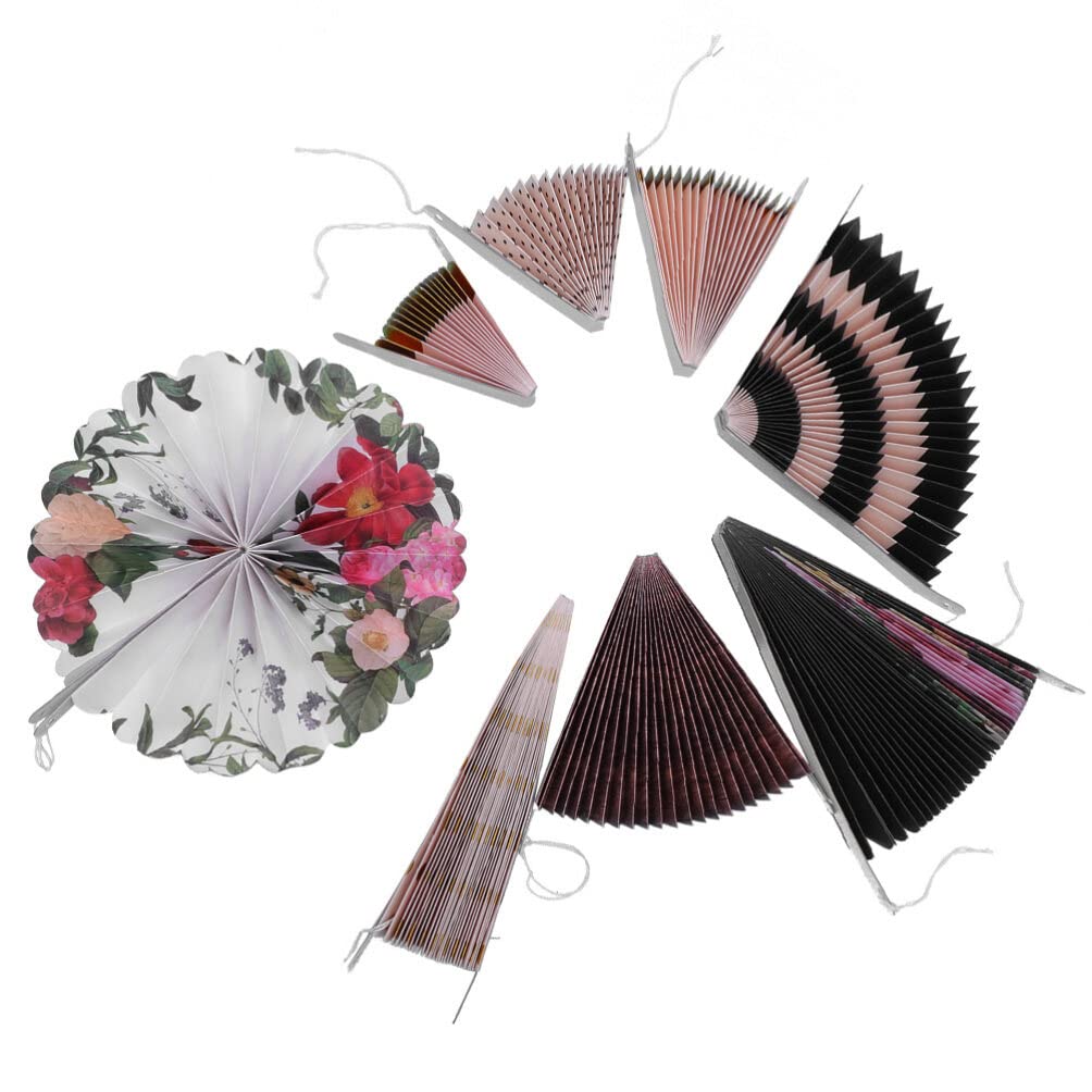 HOMSFOU 8Pcs Chinese Paper Fans Pendants Wedding Hanging Tissue Fan Floral Fan Garland Wall Hanging Paper Fan for Wedding Spring Festival Party Decoration