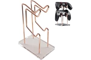 YKI Desk Game Controller Holder 2 Tier, Desk Game Controller Stand for PS4, PS5, Xbox, Nintendo Switch, Compatible with Almost All Controllers, Metal & Acrylic Design, Rose Gold