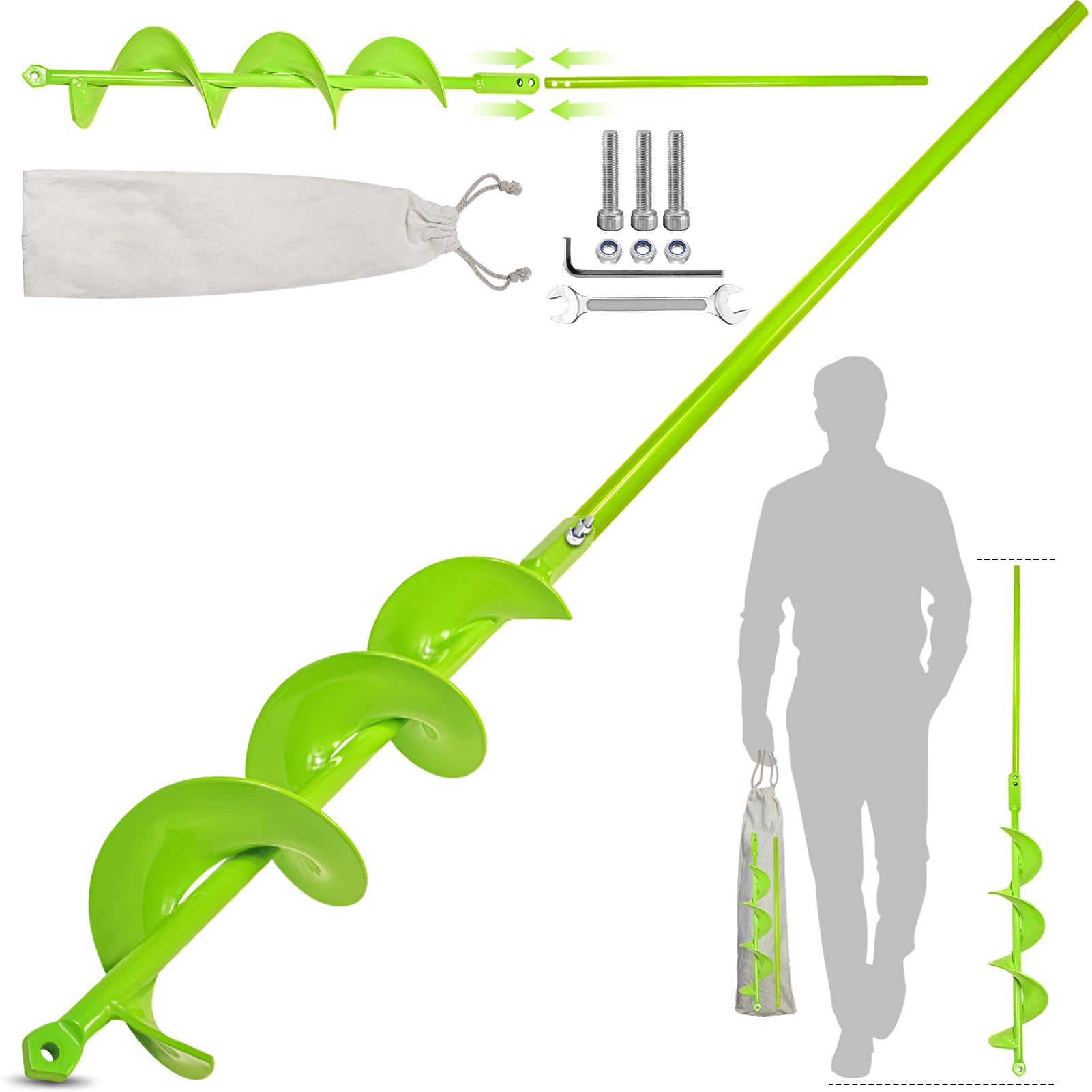 Detachable 34 x 3" Garden Auger Drill Bit,Extended Length Auger Spiral Drill Bit for Bulb & Bedding Plant & No Need to Squat Down, Planting Auger Bit for 3/8"Hex Drive Drill