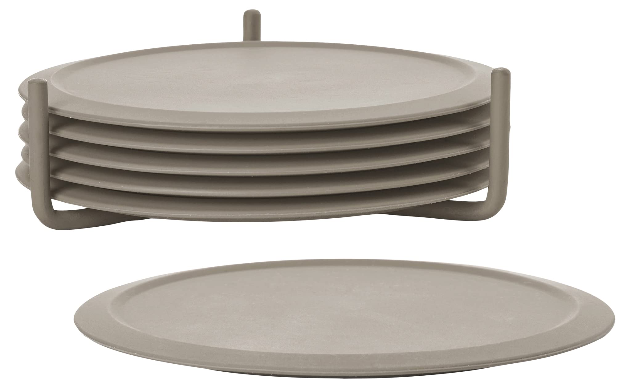 Zone Denmark Singles Glass Coasters, Non Slip Silicone with Metal Holder, Heat Resistant Easy Clean Drink Mats, Ø 10 cm H 3.1 cm, Taupe, Set of 6 — image 1