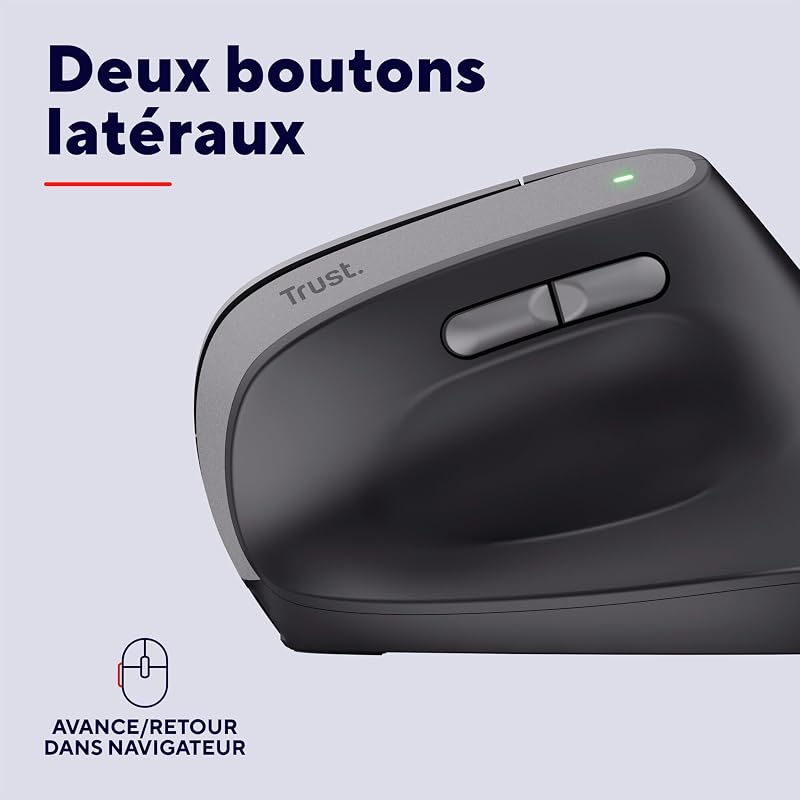 Yuno Souris Ergonomique sans Fil, Souris Verticale Rechargeable, Noir