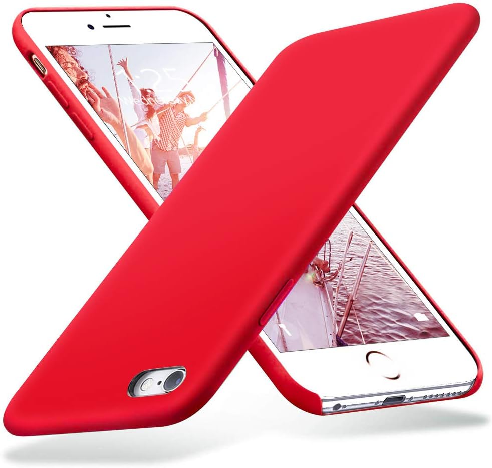 KUMEEK iPhone 6s Plus Case, iPhone 6 Plus Case, Liquid Silicone Rubber with Soft Microfiber Cloth Cushion Protective Case Thin Slim for iPhone 6s Plus/iPhone 6 Plus - Red