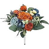 Rinlong 1Pc Fall Wedding Bouquets for Bridesmaids Bride Terracotta Navy Blue Artificial Bridesmaid Bridal Bouquet for Wedding Prom Burnt Orange Navy Blue