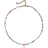 Fwlisesa Colorful Initial Necklaces for Women, 14k Gold Plated Summer Initial Necklace Cute Beach Letter Necklace Personalized Gold Necklaces for Women Trendy Preppy Gold Jewelry for Womens