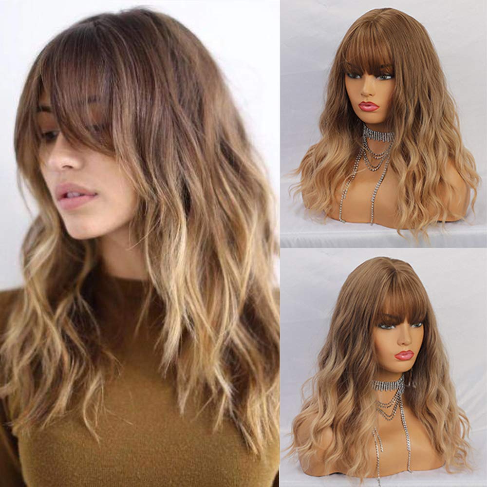 HAIRCUBE Short Charming Bob with Bangs Wigs for Women Natural Heat Resistant Synthetic Fibre Party/Cosplay/Costume/Daily Wig (Brown Shade Blonde)