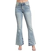 Judy Blue Women's Mid-Rise Tinted Pin Tack Detail Flare Leg Jeans