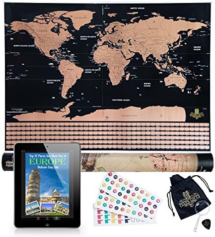 Best Scratch Off World Map Poster for Travelers and Kids, Includes Scratch Tool, Memory Stickers and Bonus eBook,Travel Map with Country Flags, Unique Wall Poster, Large