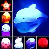 Bath Toys, 8 Packs Light-Up Floating Pool Fun Unicorn Dolphin Toys, 7 Color Flashing Bathtub Water Toys for Baby Toddlers Kid
