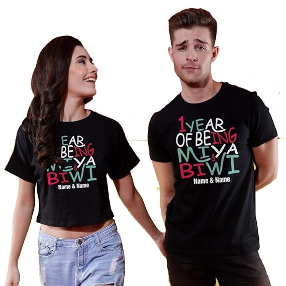 Miya & Biwi Anniversary Printed Cotton T-Shirt and Crop Top for Men and Women