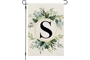 CROWNED BEAUTY Monogram Letter S Garden Flag Floral 12x18 Inch Double Sided for Outside Small Burlap Family Last Name Initial Yard Flag CF781-12