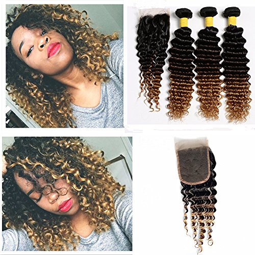 Amazon Com 1b 4 27 Blonde Ombre Hair Weave With Lace Closure