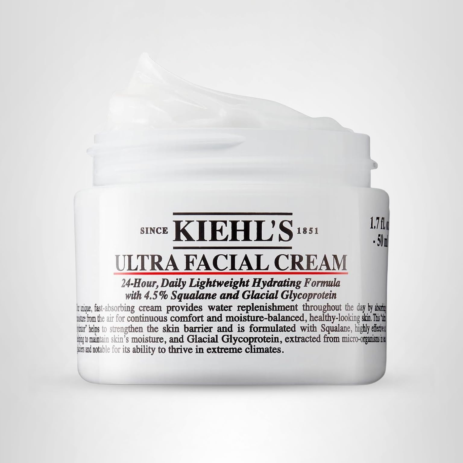Kiehl's Ultra Facial Cream, with 4.5% Squalane to Strengthen Skin's Moisture Barrier, Skin Feels Softer and Smoother, Long-Lasting Hydration, Easy and Fast-Absorbing, Suitable for All Skin Types