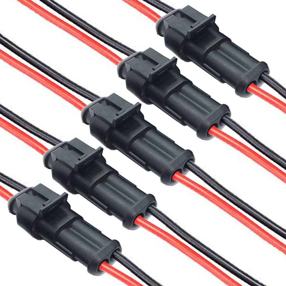 DONJON 2pin Connector,Car Auto Waterproof Electrical Connector,2 Way Automotive Wire Connectors with 16 AWG Wire,for Car,Motorcycle,Auto,Truck,Boat(5 Pairs)