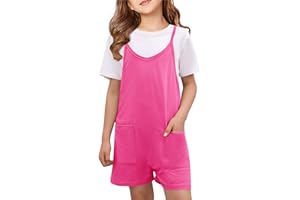 Tongmingyun Girls Summer Sleeveless Casual Romper Spaghetti Strap Shorts Jumpsuit with Pockets