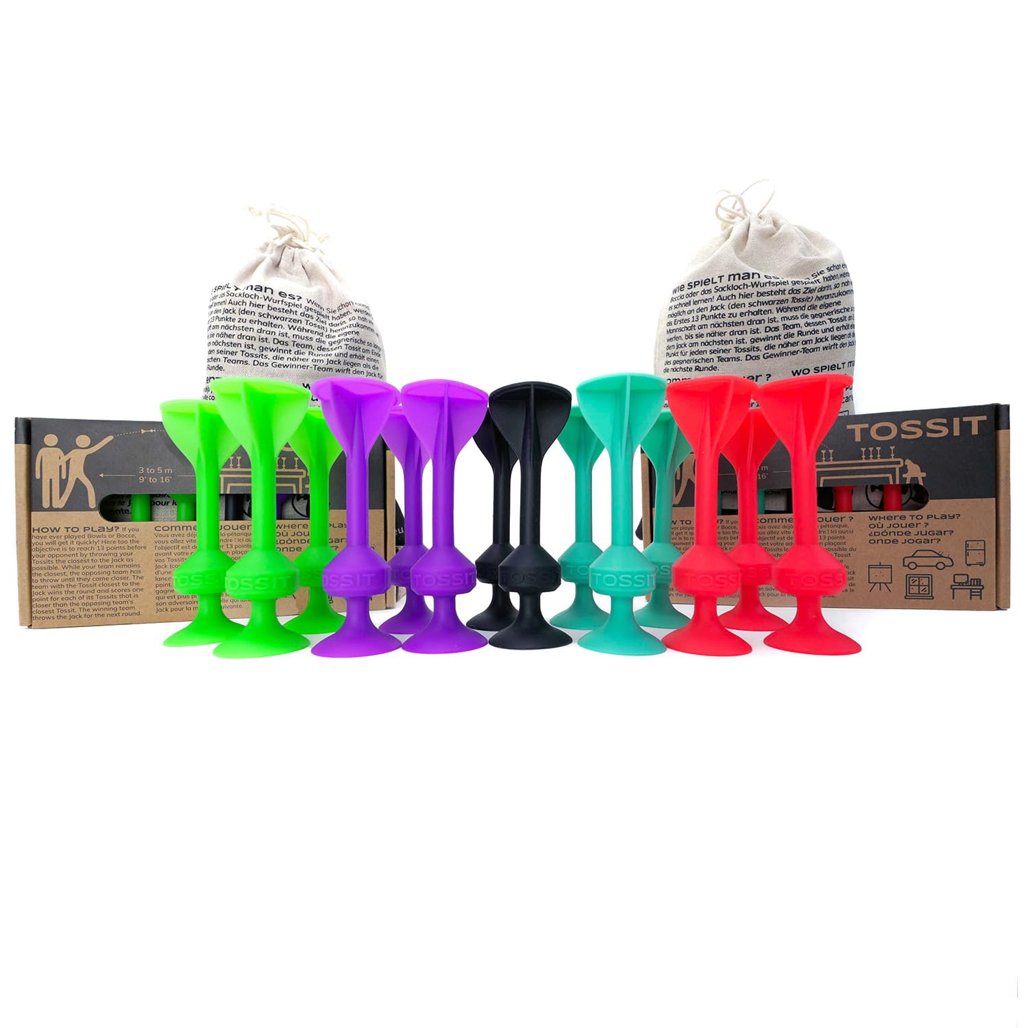 TOSSIT Suction Cup Darts, Toss Game Perfect Family and Party, Silicone Throwing Game for Backyard, Indoor and Outdoor Fun, Twin Pack, Red Cyan Purple Green