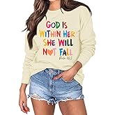 Wrenpies Christian God Is Within Her Sweatshirts for Women Jesus Faith Bible Verse Shirts Inspirational Hoodie Pullover Tops