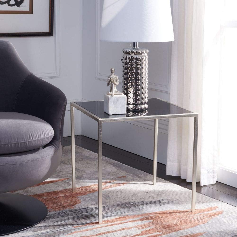 SAFAVIEH Home Collection Kiley Silver Leaf/ Black Glass Square Side End Accent Table