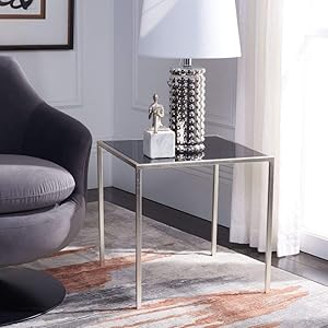 SAFAVIEH Home Collection Kiley Silver Leaf/ Black Glass Square Side End Accent Table