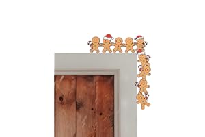 Gingerbread Man with Santa Hat and Cane Christmas Door Frame Decorations Wooden Xmas Front Door Corner Topper Decor