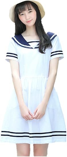 Amazon 夏 ワンピース セーラーワンピース フレアスカート マリン風 セーラー風 森ガール レディース かわいい 発表会 お出かけ 結婚式 カジュアル バイカラー 襟付き 爽やか カールズ 学生 ティーン K Xl ホワイト イブニングドレス 通販