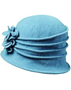 Scala Women's Boiled Wool Cloche Hat with Flower, Denim, One Size