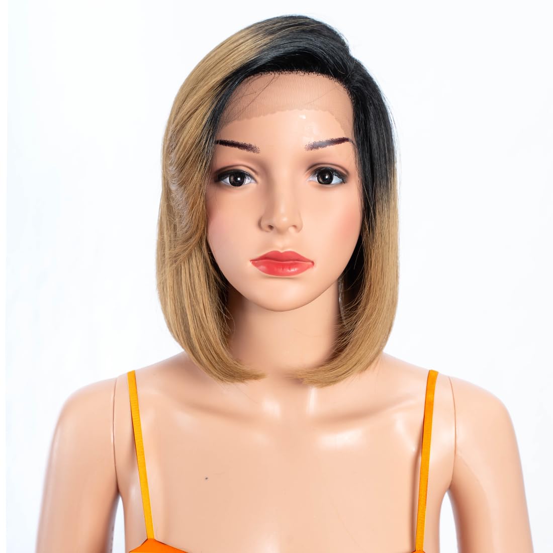 12 Inch Glueless Pre Cut Side Part Lace Bob Wig 100% Human Hair 150% Density Lace Front Wigs Human Hair 13x4.5x1 Side Part Short Bob Wig for Women TT1B/27#