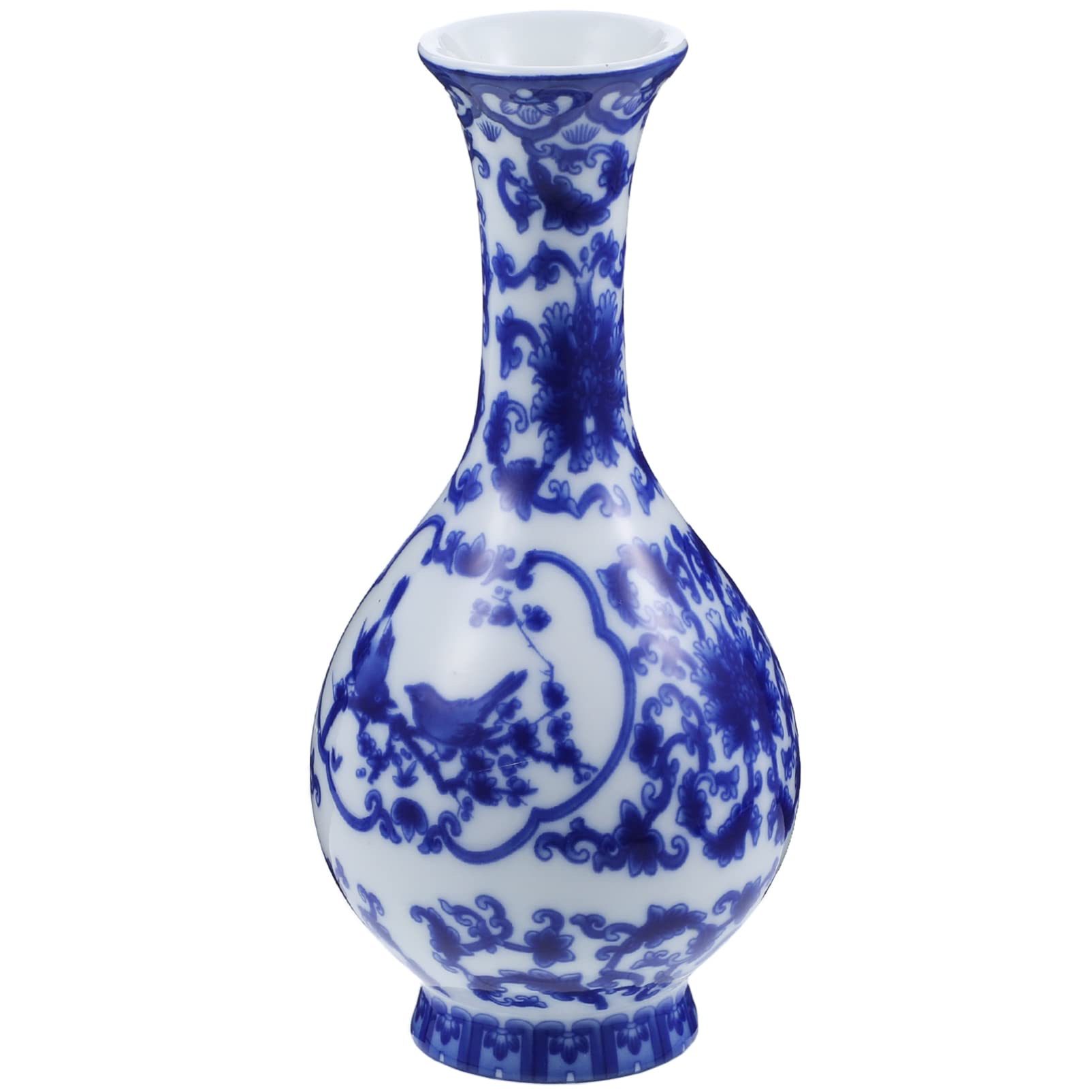 Beavorty Chinoiserie Vase Small Blue and White Porcelain Vase Mini Chinoiserie Flower Vintage Floral Chinese for Home Office Decor 7.5x7.5x14.5cm