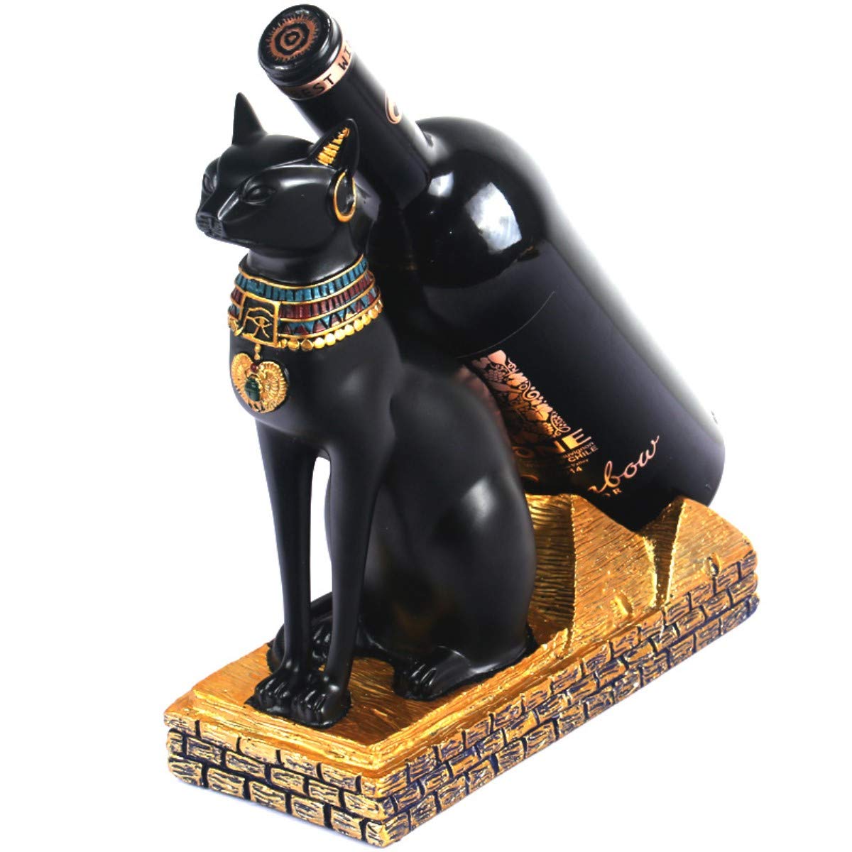 Fantes Wine Rack Holder Ancient Egyptian Deity Wine Bottle Stand Rack Premium Resin Material Novelty Gift for Kitchen Home Room Decoration (Resin - Bastet)