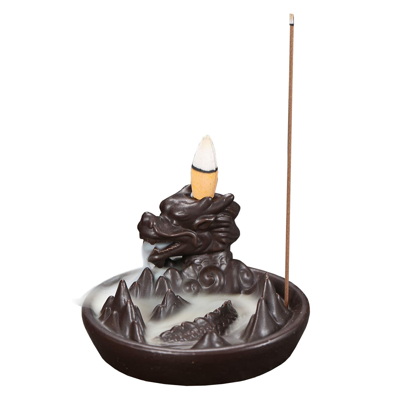 Dragon Incense Catcher Backflow Incense Burner with 10 PCS Backflow Incense Cones, Waterfall Incense Holders Home Decor Gift Statue Ornaments